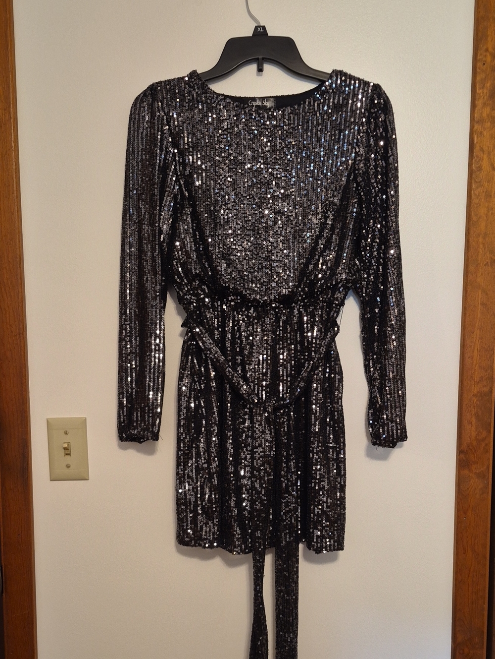 Crystal Sky Black Sequin Long-Sleeve Party Dress SZ S